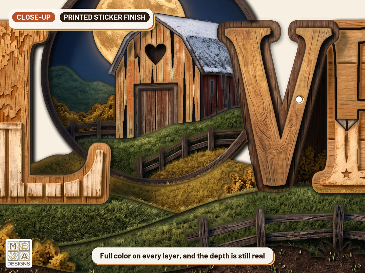 Rustic Barn LOVE Sign sticker pack: a close-up of the stickered layers
