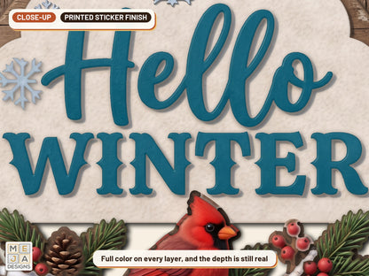 Hello Winter Cardinal Sign sticker pack: a close-up of the stickered layers