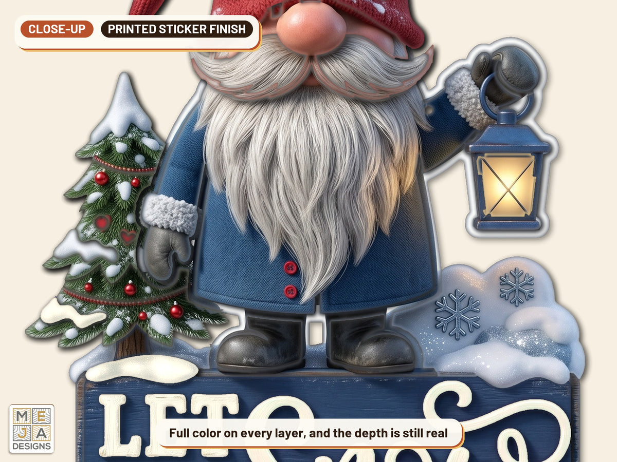 Let It Snow Gnome sticker pack: a close-up of the stickered layers