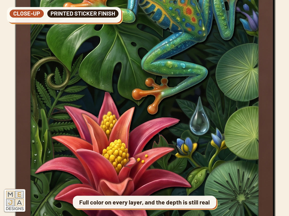 Red-Eyed Tree Frog Jungle sticker pack: a close-up of the stickered layers