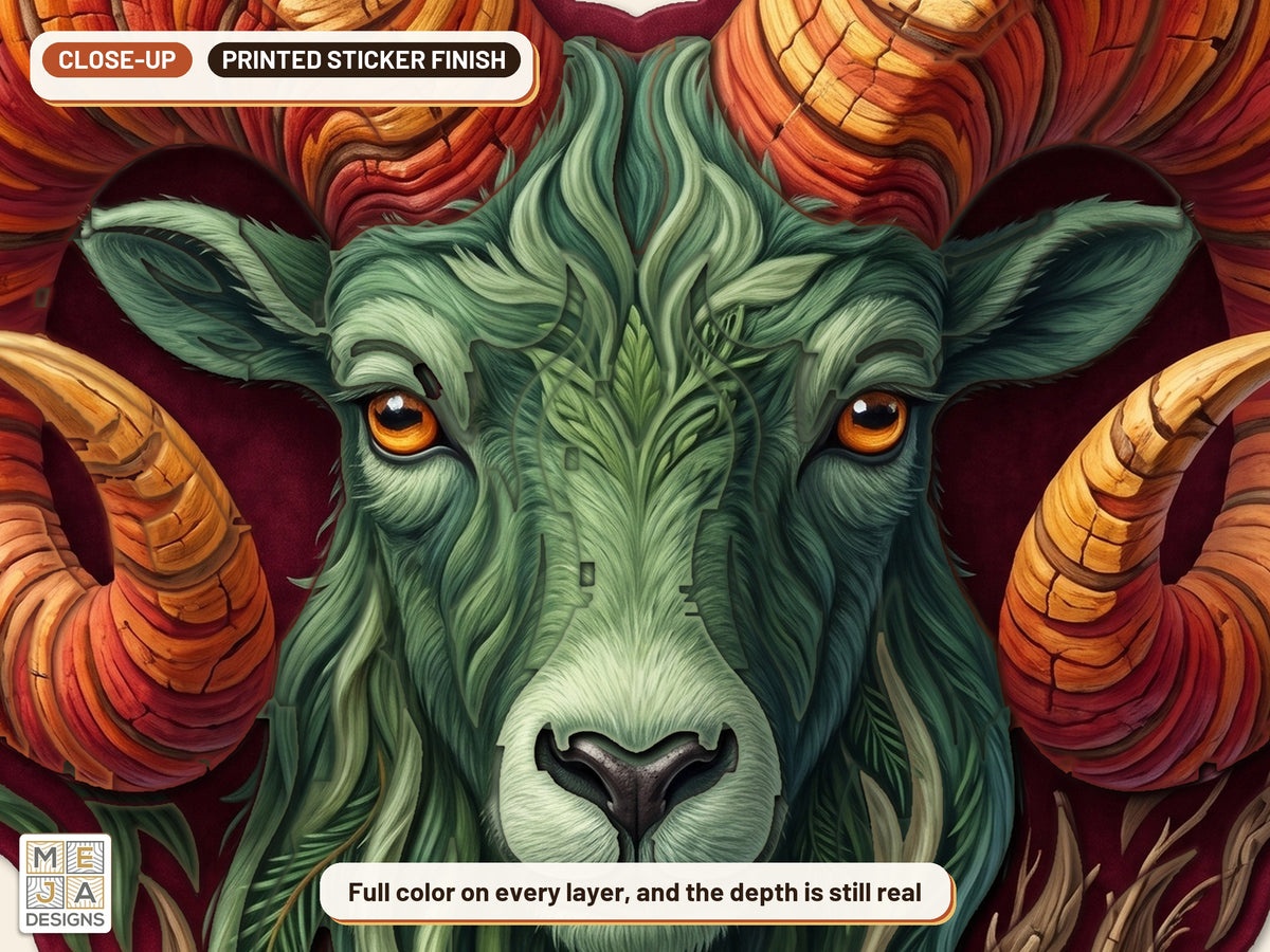 Swirl Ram Head Sign sticker pack: a close-up of the stickered layers