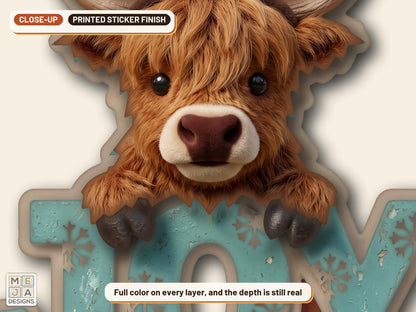 Highland Cow Joy Ornament sticker pack: a close-up of the stickered layers