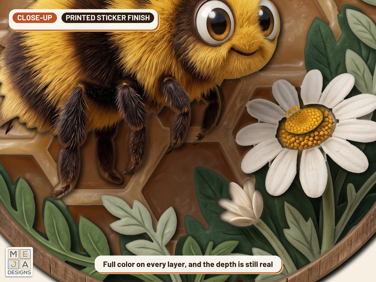 Honeycomb Bee Hanger sticker pack: a close-up of the stickered layers