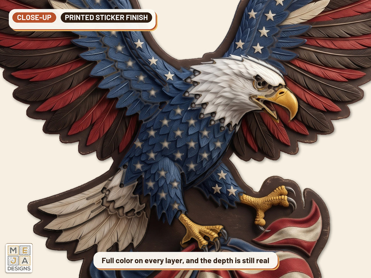 Patriotic Bald Eagle Sign sticker pack: a close-up of the stickered layers