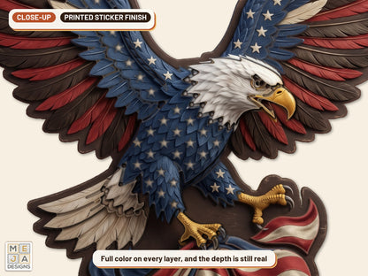 Patriotic Bald Eagle Sign sticker pack: a close-up of the stickered layers