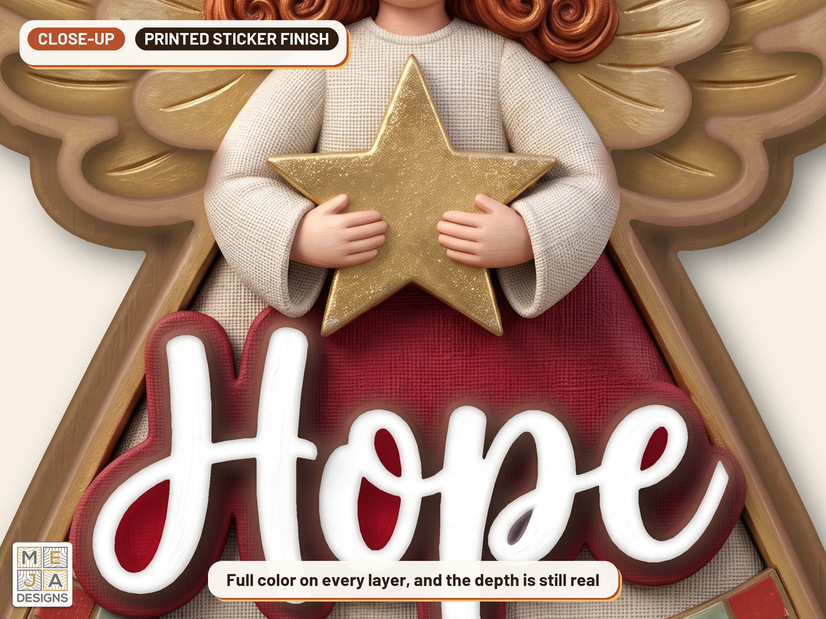 Rustic Hope Angel Ornament sticker pack: a close-up of the stickered layers