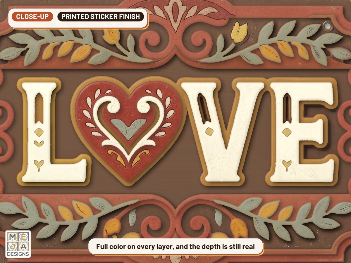 Rustic Folk LOVE Sign sticker pack: a close-up of the stickered layers