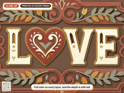 Rustic Folk LOVE Sign sticker pack: a close-up of the stickered layers
