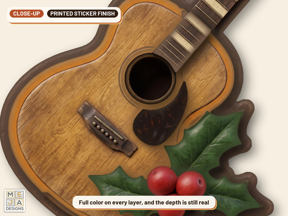 Acoustic Guitar Holly Ornament sticker pack: a close-up of the stickered layers