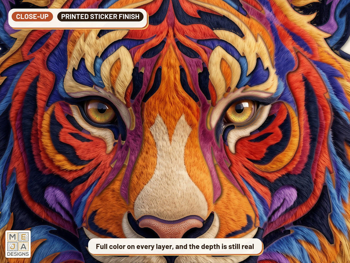 Swirl Tiger Head Sign sticker pack: a close-up of the stickered layers