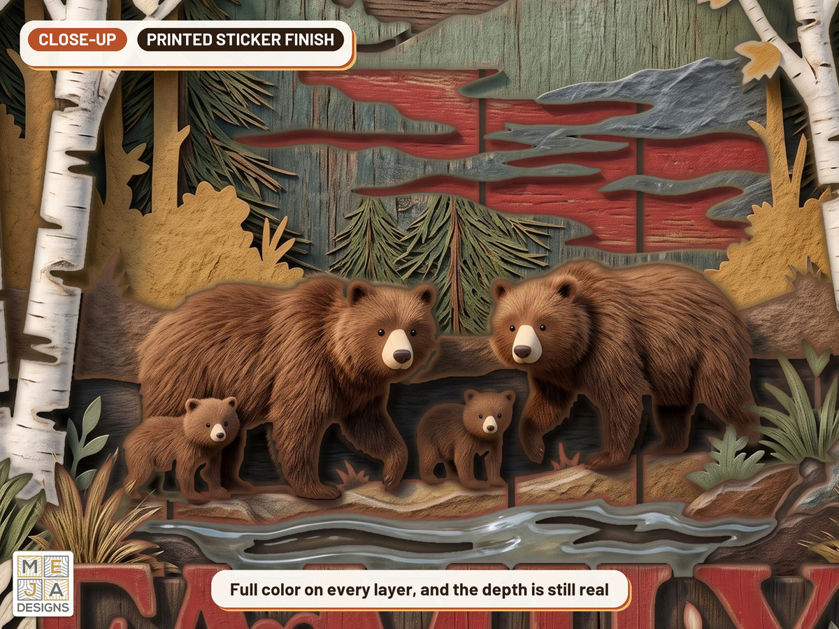 Rustic Bear Family Sign sticker pack: a close-up of the stickered layers