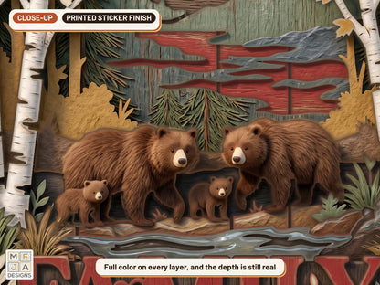 Rustic Bear Family Sign sticker pack: a close-up of the stickered layers