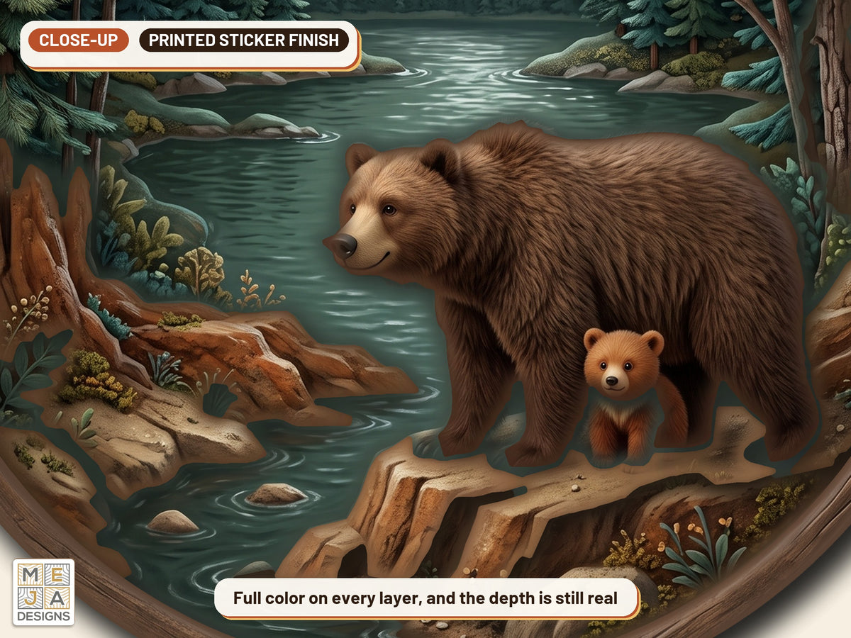 Momma Bear and Cub sticker pack: a close-up of the stickered layers