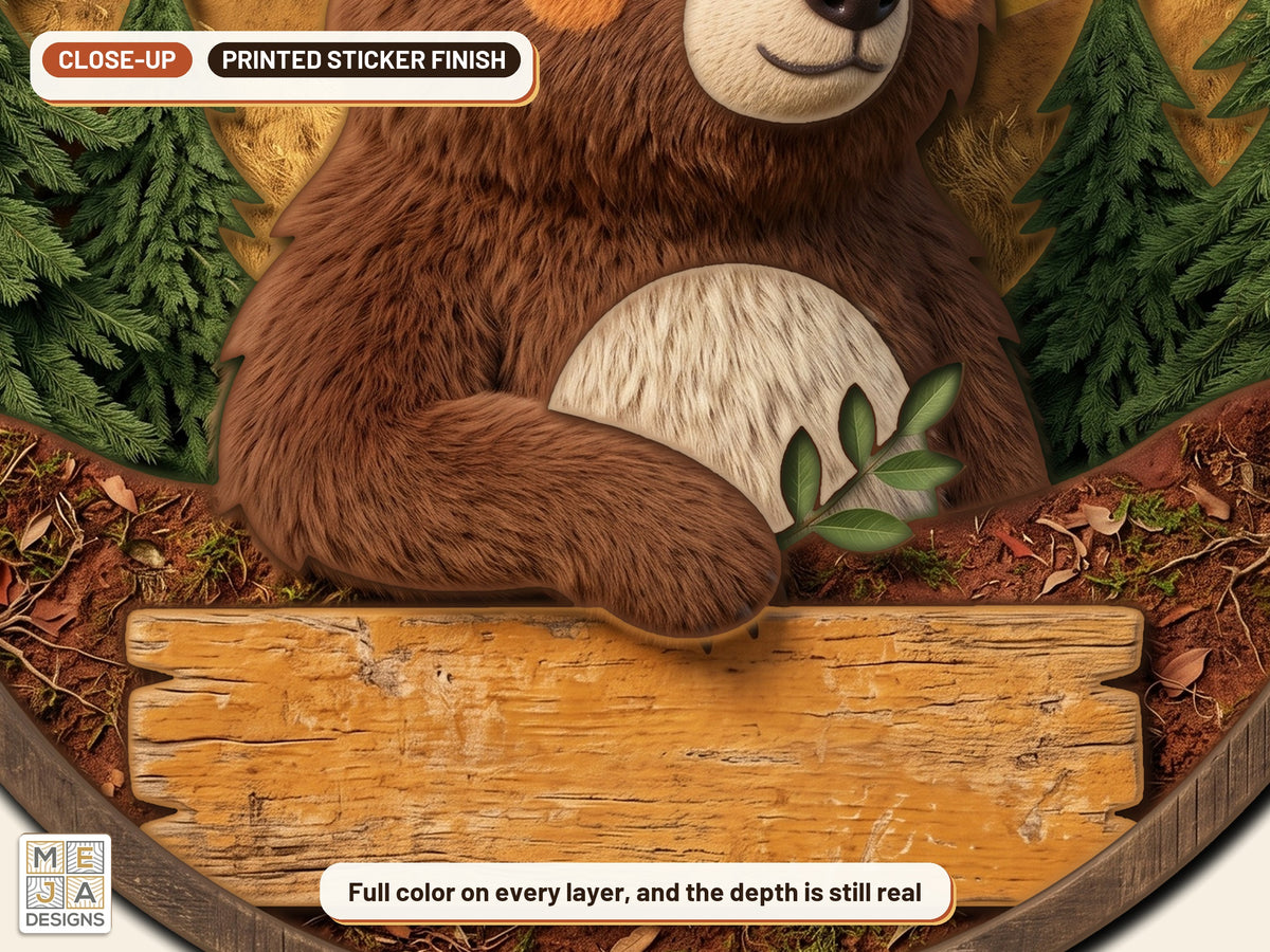 Woodland Bear Friend Hello Sign sticker pack: a close-up of the stickered layers
