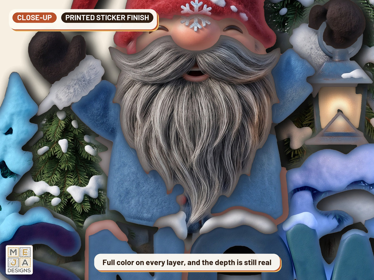 Let It Snow Gnome Ornament sticker pack: a close-up of the stickered layers