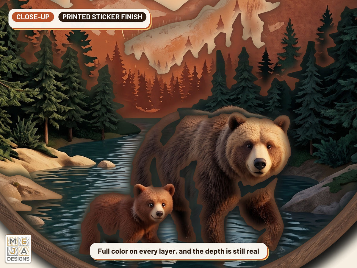 Momma Bear and Cub sticker pack: a close-up of the stickered layers