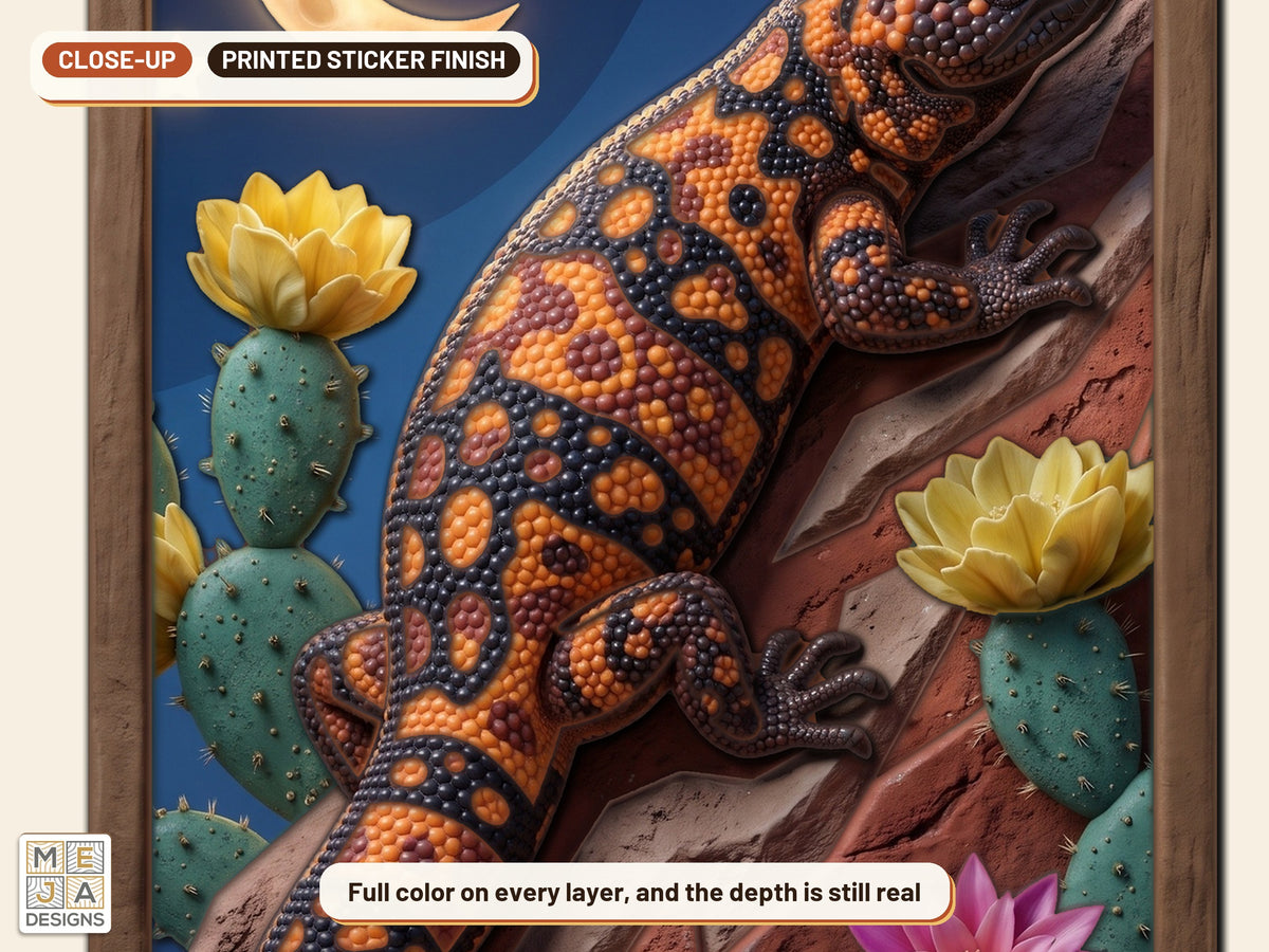 Gila Monster Desert Bloom sticker pack: a close-up of the stickered layers
