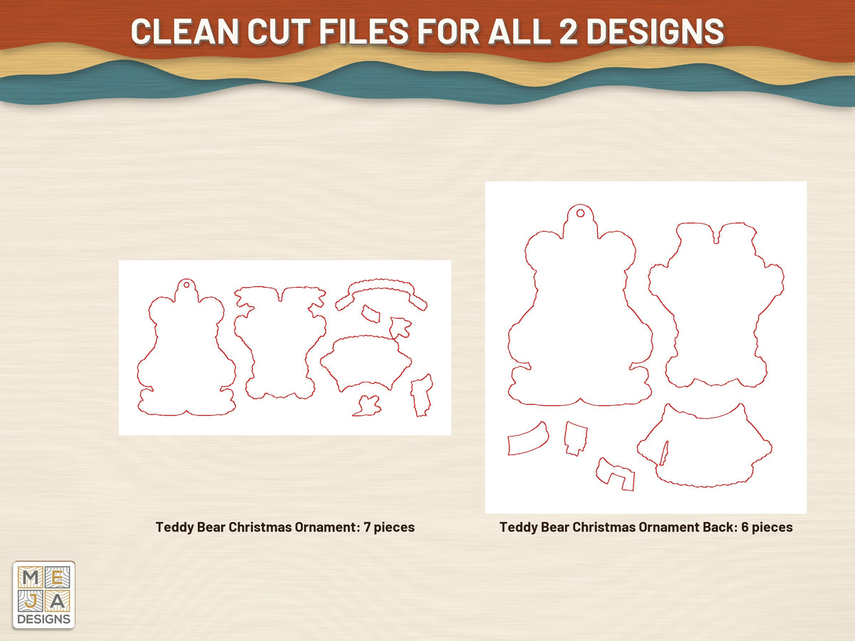 Two-Sided Teddy Bear Christmas Ornament laser cut file: the cut files, every layer