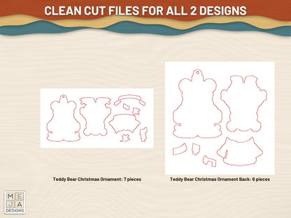 Two-Sided Teddy Bear Christmas Ornament laser cut file: the cut files, every layer