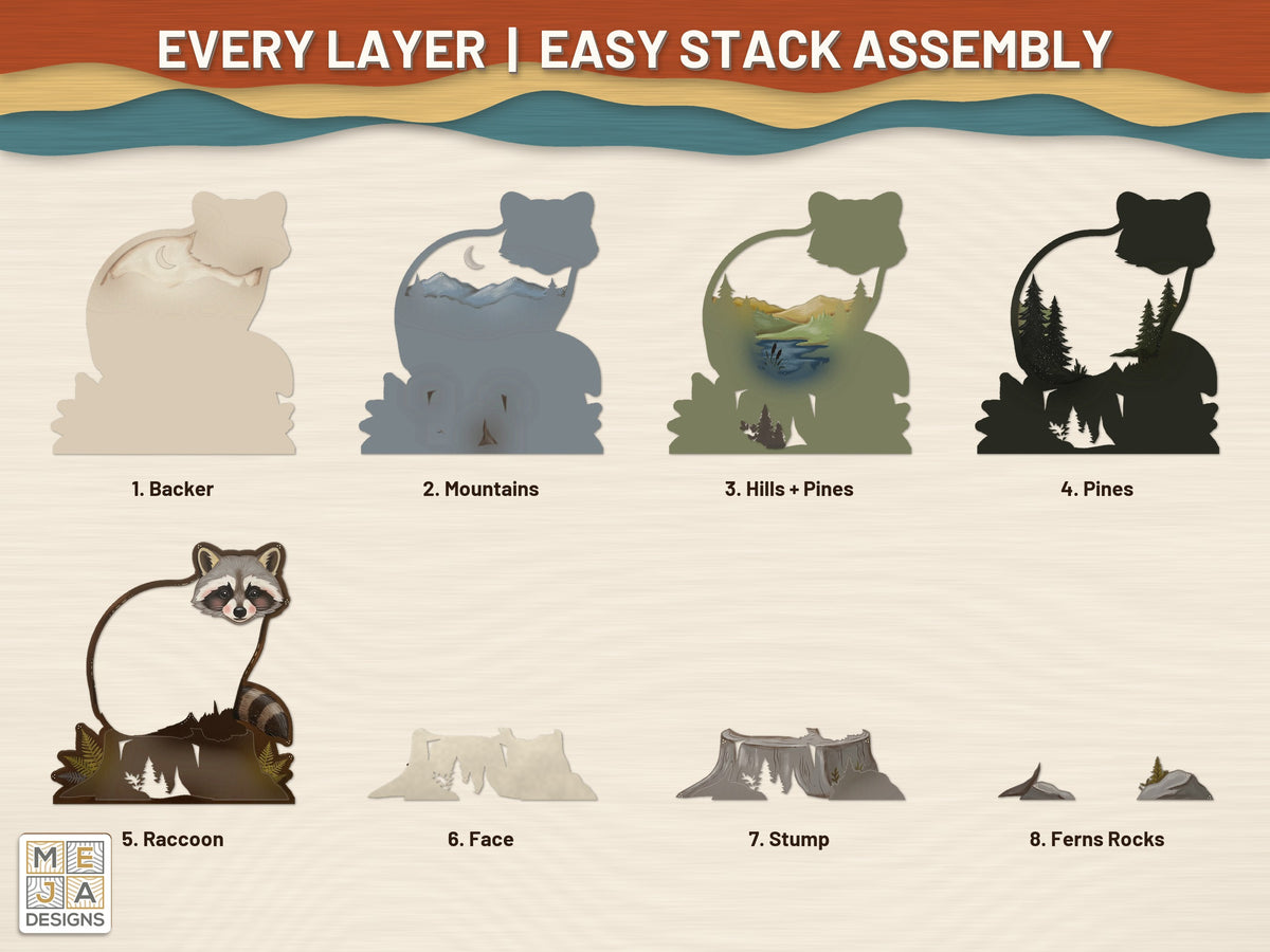 Raccoon Creek Shelf Sitter laser cut file: every layer laid out