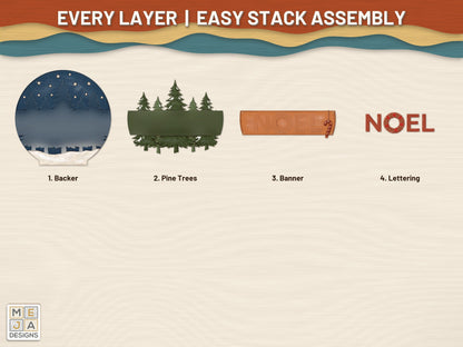 Pine Forest Noel Sign laser cut file: every layer laid out