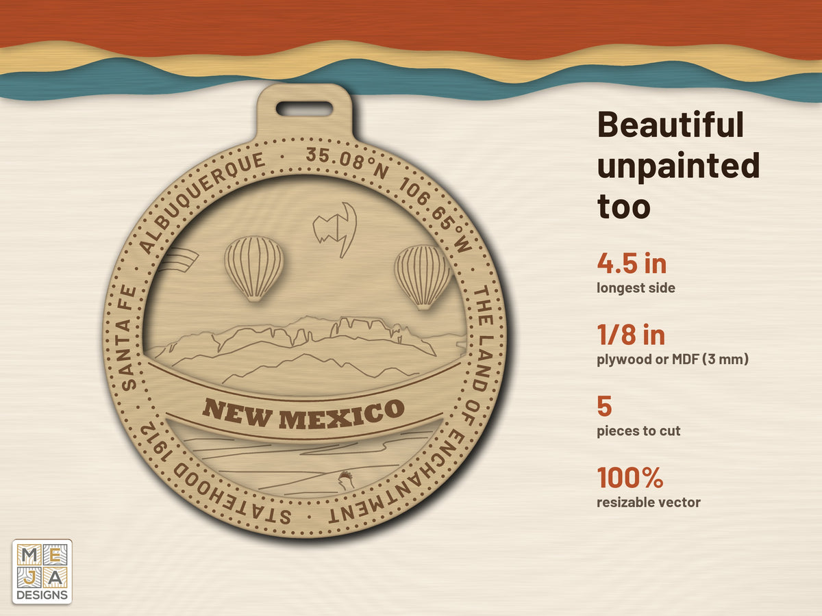 New Mexico State Ornament laser cut file: cut in bare wood, unpainted