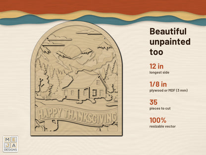 Mountain Thanksgiving Cabin Sign laser cut file: cut in bare wood, unpainted