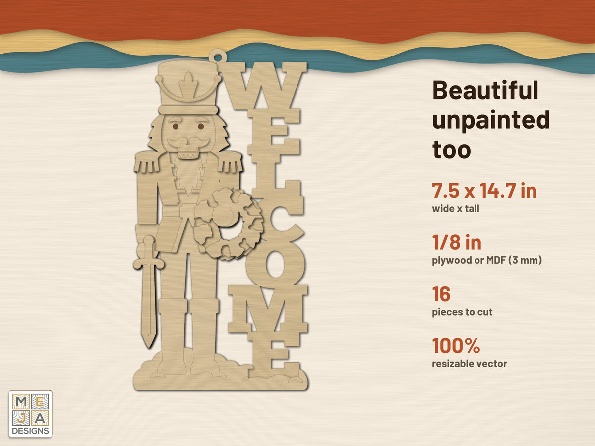 Nutcracker Welcome Door Hanger laser cut file: cut in bare wood, unpainted