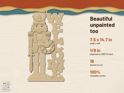 Nutcracker Welcome Door Hanger laser cut file: cut in bare wood, unpainted