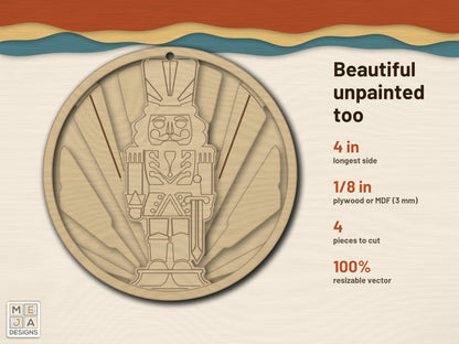 Art Deco Nutcracker Ornament laser cut file: cut in bare wood, unpainted