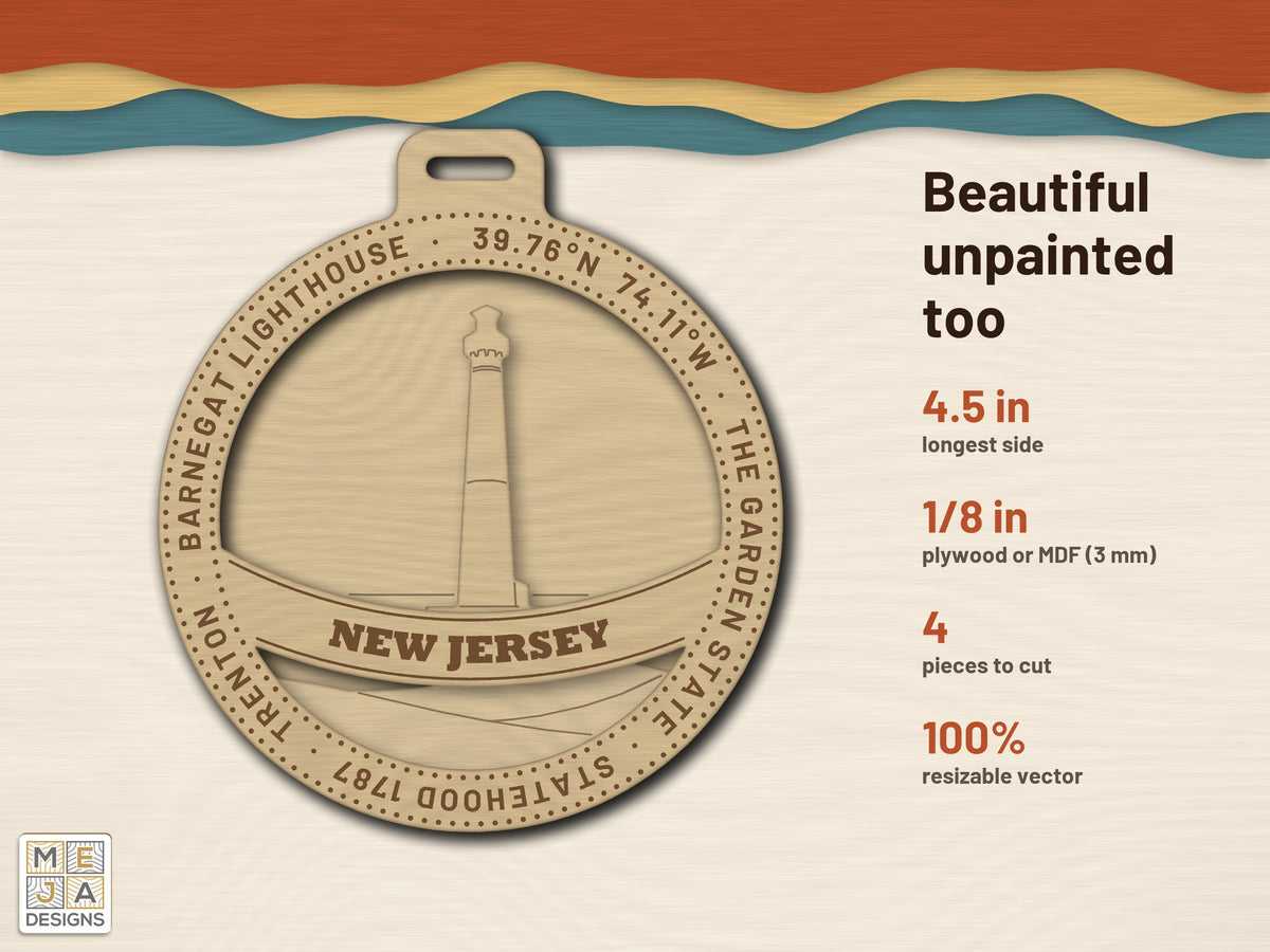 New Jersey State Ornament laser cut file: cut in bare wood, unpainted