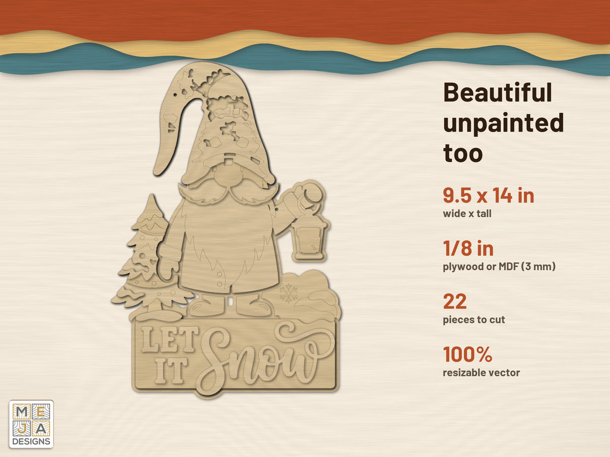 Let It Snow Gnome laser cut file: cut in bare wood, unpainted