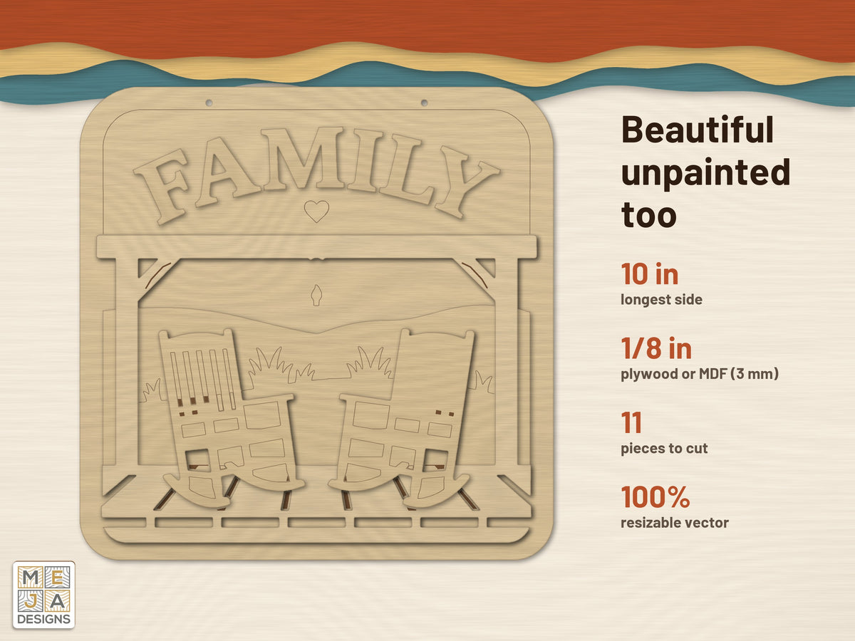 Rustic Family Porch Sign laser cut file: cut in bare wood, unpainted
