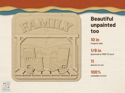 Rustic Family Porch Sign laser cut file: cut in bare wood, unpainted