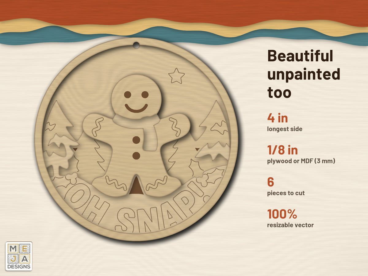 Gingerbread Man Oh Snap laser cut file: cut in bare wood, unpainted
