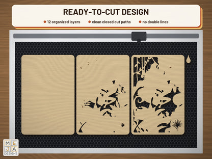 Red-Eyed Tree Frog Jungle laser cut file: the cut file on a laser bed