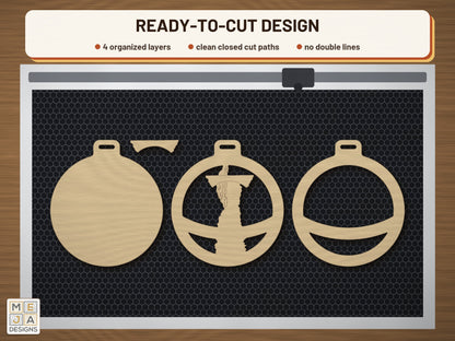 Oregon State Ornament laser cut file: the cut file on a laser bed