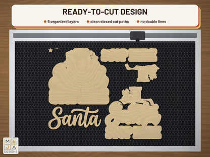 Santa Stop Here Sign laser cut file: the cut file on a laser bed