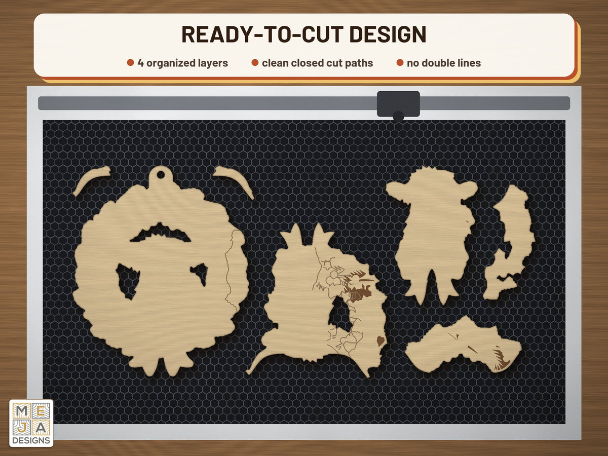 Highland Cow Wreath Ornament laser cut file: the cut file on a laser bed