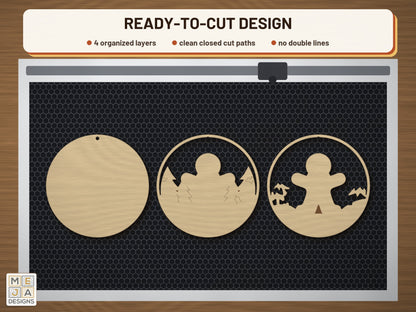 Gingerbread Man Oh Snap laser cut file: the cut file on a laser bed