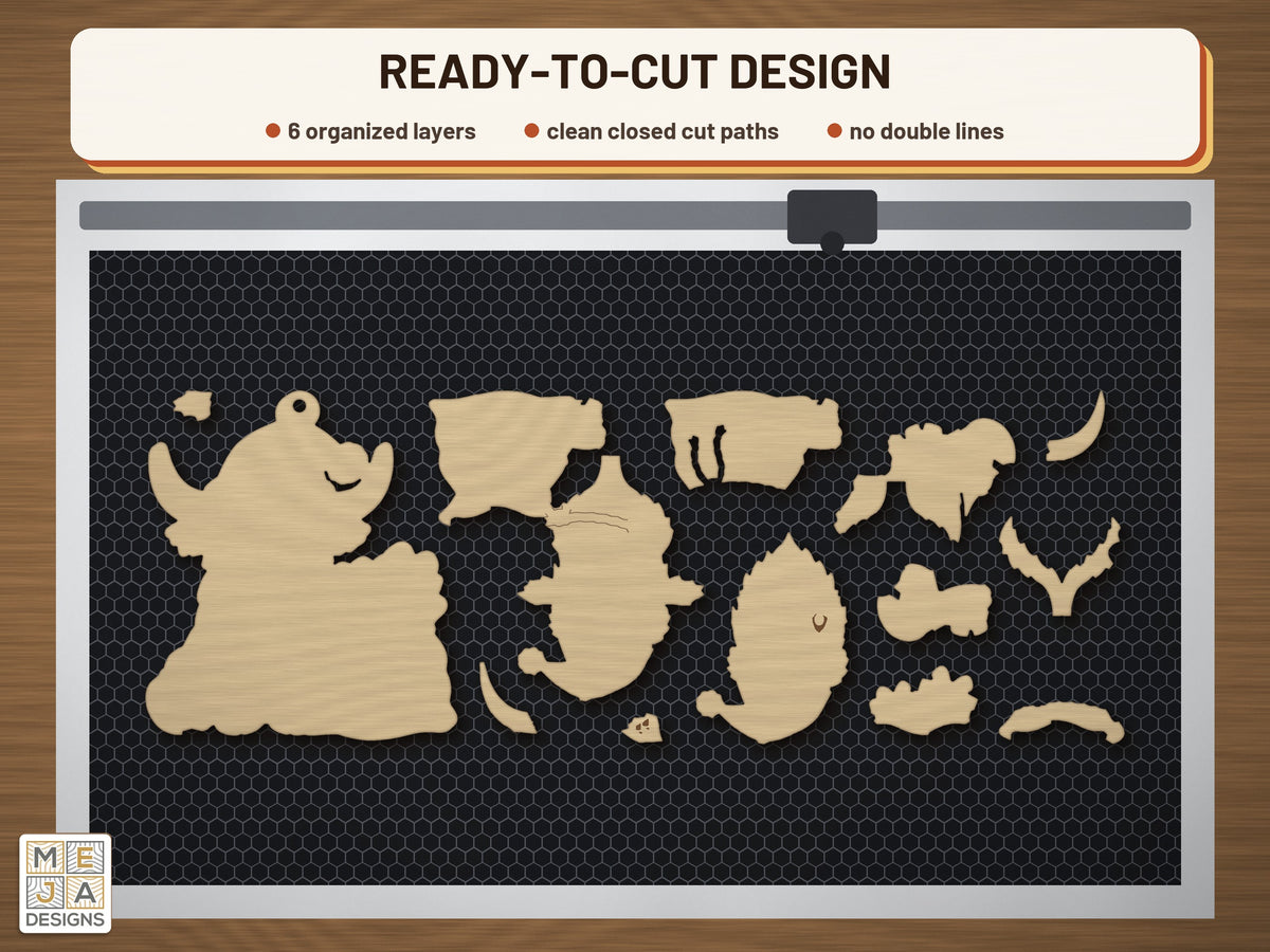 Santa Highland Cow Ornament laser cut file: the cut file on a laser bed