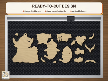 Santa Highland Cow Ornament laser cut file: the cut file on a laser bed