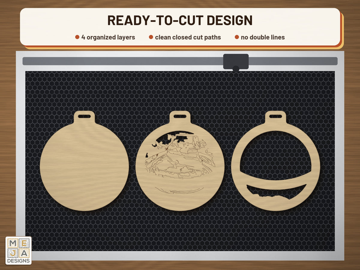 Arizona State Ornament laser cut file: the cut file on a laser bed