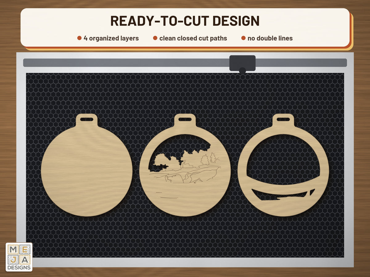 Washington State Ornament laser cut file: the cut file on a laser bed