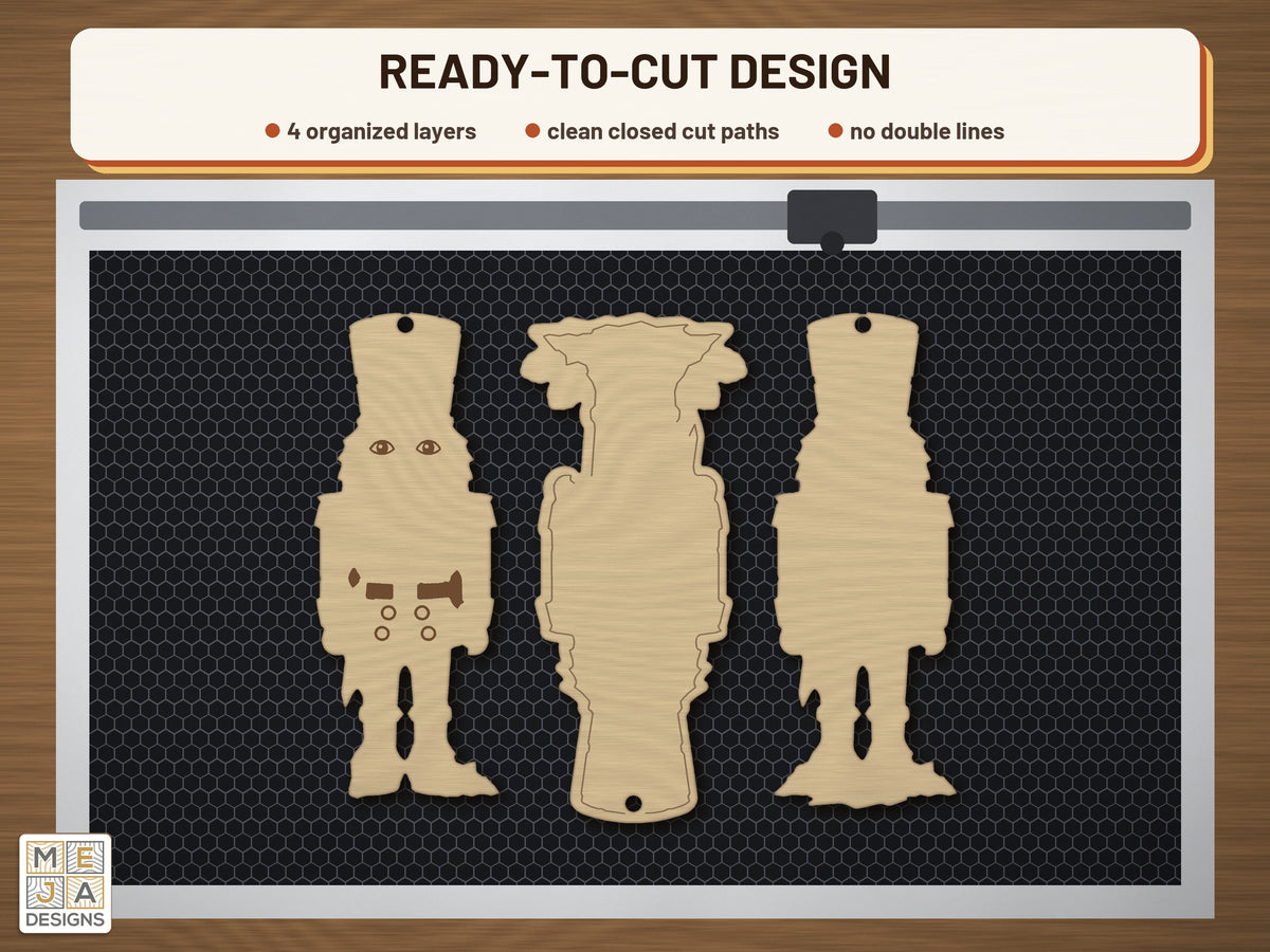 Stained Glass Nutcracker Ornament laser cut file: the cut file on a laser bed