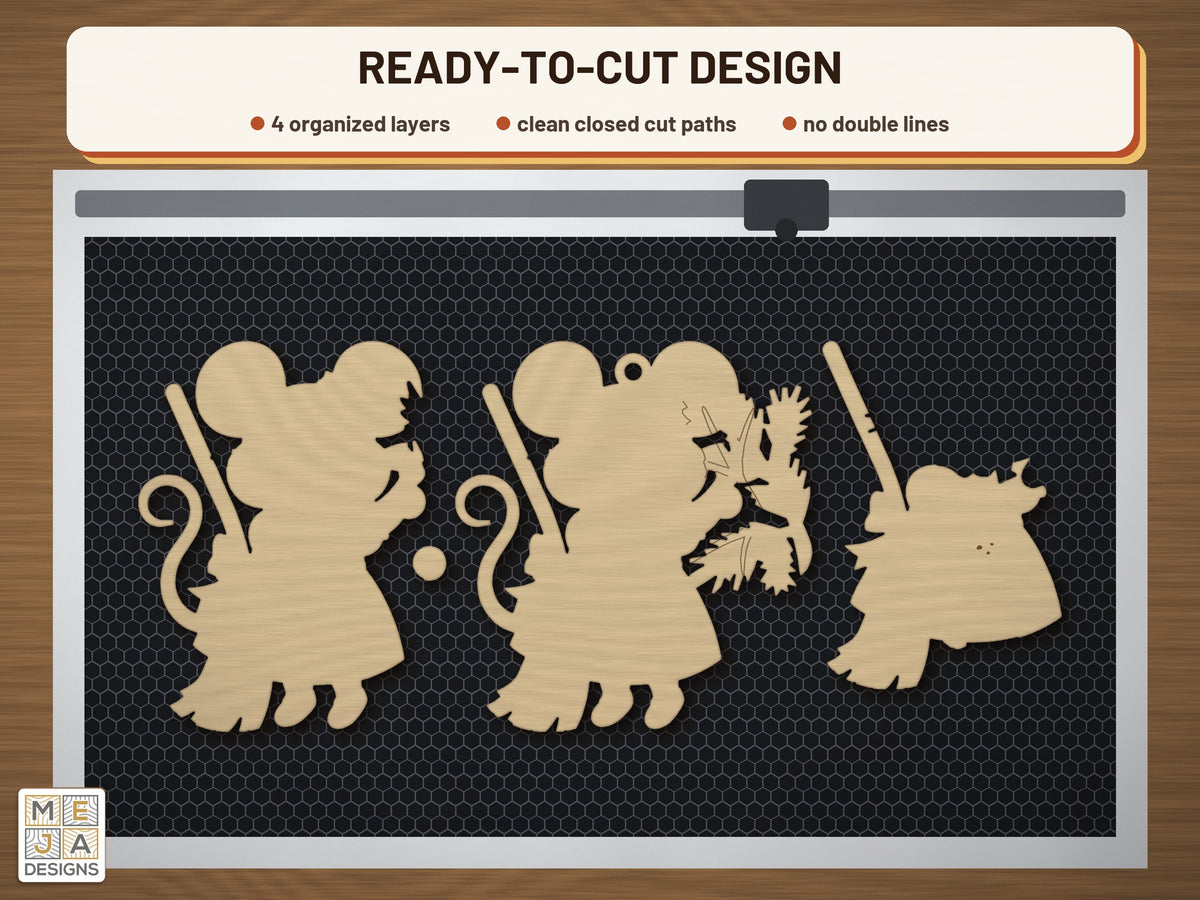 Kitchen Mouse Ornament laser cut file: the cut file on a laser bed