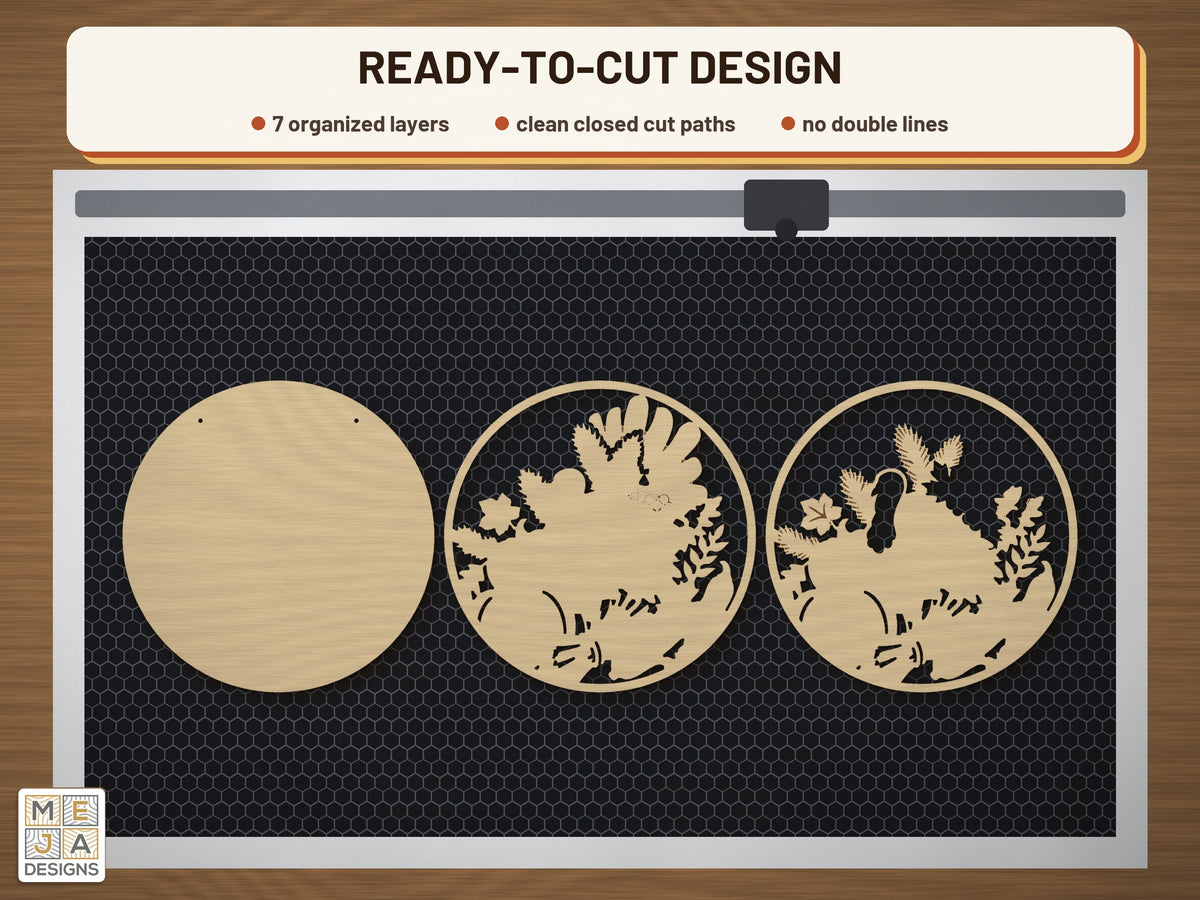 Thanksgiving Harvest Turkey laser cut file: the cut file on a laser bed