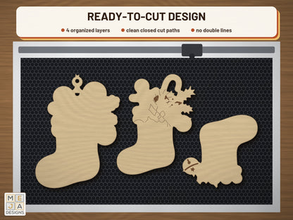 Gingerbread Christmas Stocking Ornament laser cut file: the cut file on a laser bed
