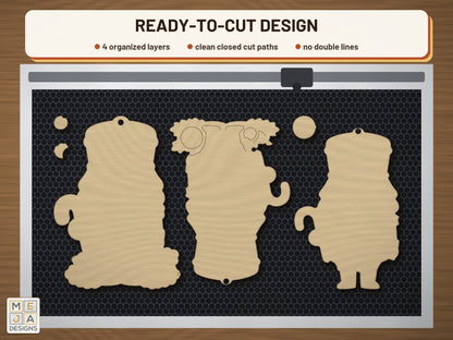 Sugar Plum Nutcracker Ornament laser cut file: the cut file on a laser bed