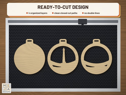 New Jersey State Ornament laser cut file: the cut file on a laser bed
